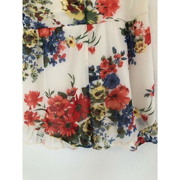 Honey Punch White Floral Romper Ruffle Shorts Thin Straps Women's Small - Picture 5 of 5